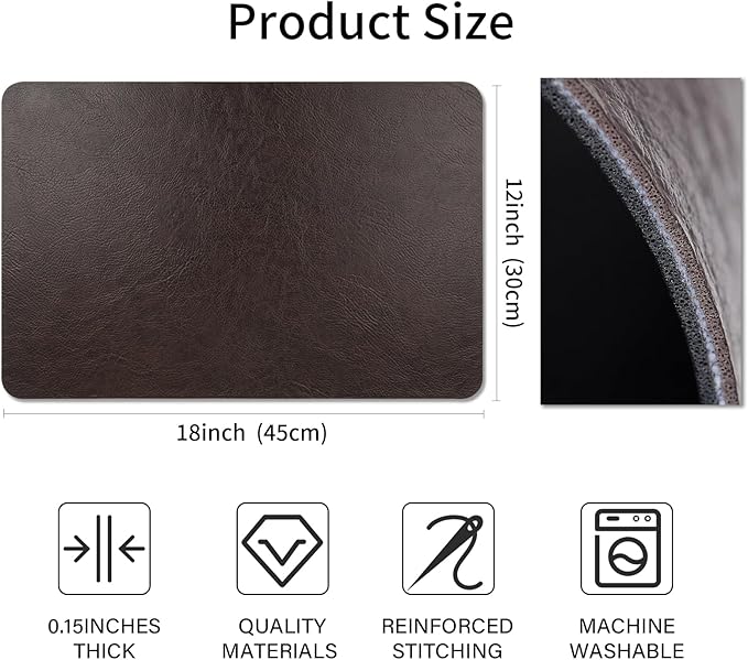 Cowhide Pattern Faux Leather Placemats Set of 4,Heat Resistant Non-Slip Waterproof Wipeable Washable Kitchen Dining PU Table Place Mats,Double-Sides Available,Black Brown