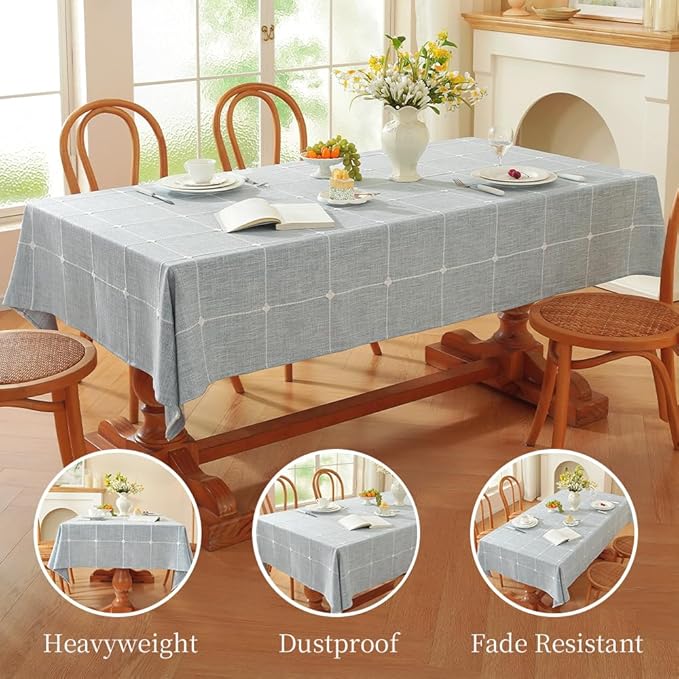 Zobesta Blue Table Cloth Rectangle Table 53 x 120 Inch,Cotton Blue Linen Gingham Tablecloth Rectangle, Heavy Weight Washable Boho Tablecloth for Outdoor, Party, Holiday, Picnic, Dining