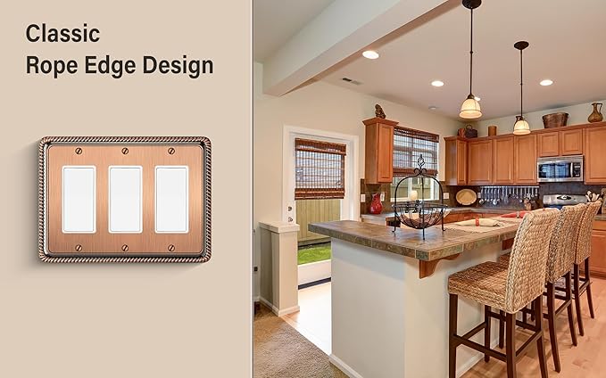 Henne Bery Rope Edge Decorative Wall Plate Switch Plate Outlet Cover (Triple Decorator, Antique Copper)