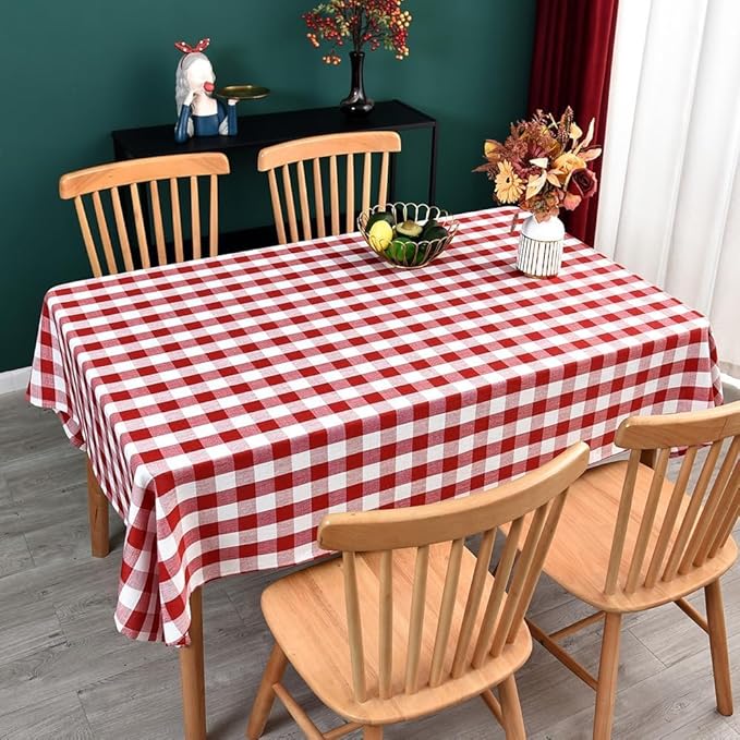 Gingham Table Cloth for Square Tables red Checkered Plaid Tablecloth Heavy Duty Cotton Blend Washable & Wrinkle Table Cover for Outdoor Kitchen Dining Picnic Camping (60x60 Inch)