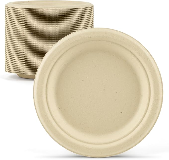 Mat Board Center, 7-Inch, 1000-Count, Compostable Plates, Natural Bamboo Fibers, Everyday Tableware -– Disposable Round Shape - Microwave-Safe - Gluten-Free - Eco-Friendly