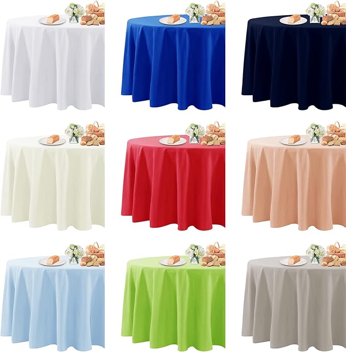 Fokitut 2 Pack Waterproof Round Tablecloth, 132 Inch, Stain Resistant and Wrinkle Polyester Table Cloth, Fabric Table Cover for Kitchen Dining, Wedding, Party, Holiday Dinner-Eggplant