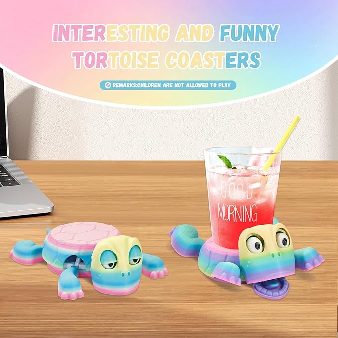 3D Printed Funny Turtle Coasters - Colorful Wacky Turtle Coaster Stress Relief Toys, Desktop Decorations for Home, Office, Party, One Piece (Athenian Stone)