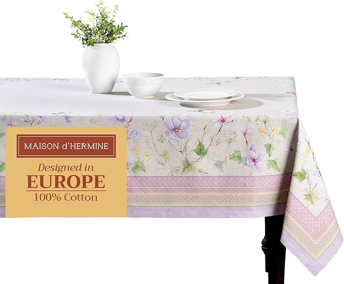 Maison d' Hermine Table Cloth Rectangle Table 100% Cotton 60 x 120 Inches Tablecloth Reusable Decorative for Dining Room Farmhouse Home Valentines Day Decorations Spring Summer - Magnolia Mornings