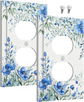 Outlet Covers Blue Watercolor Flowers Retro Floral Leaves 1 Gang Duplex Light Switch Cover Plate Decorative Wall Plates Electrical Switchplate Receptacle for Bathroom Bedroom Decor（2 Pack）