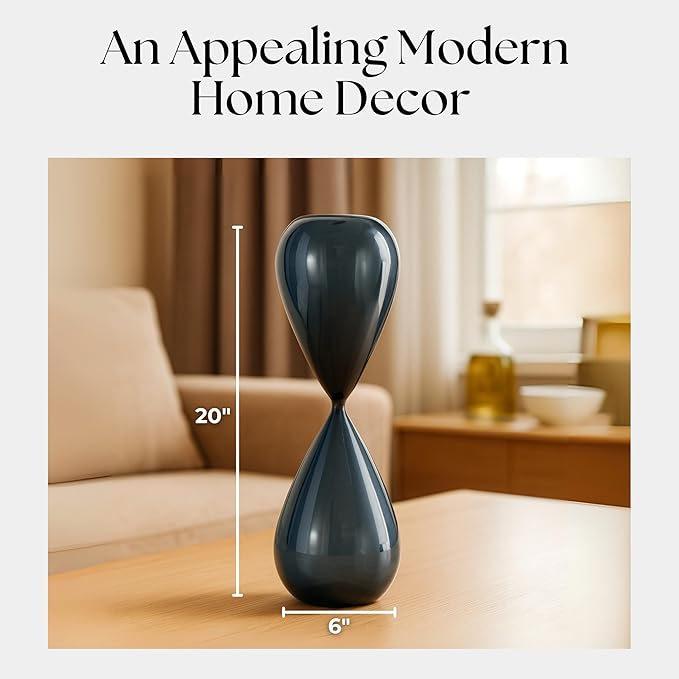 Sahini Navy Hourglass Decorative Object – Small Glass Teardrop Silhouette Modern Home Decor Accent – Shelf Styling & Coffee Table Decor for Office & Living Room – 20", Blue
