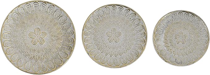 Rustic Round Decorative Tray Set of 3 Vintage Hammered Metal Trays Distressed Design Circle Candle Plate for Candle Coffee Entryway Table Kitchen Bathroom Wedding Party Counter Organizer Decor (White)