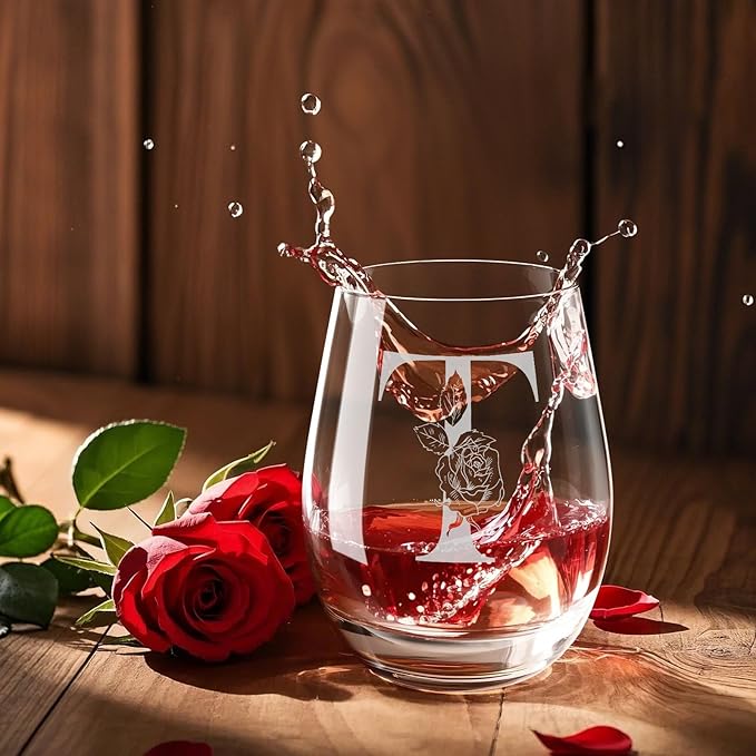 Valentines Day Gifts for Her, Gifts for Women Her Friend Mom Grandma Wife Sister Bridesmaid Nurse, Birthday Galentines Mothers Day Christmas, Personalized Initial Customized Wine Glasses 18OZ(T)