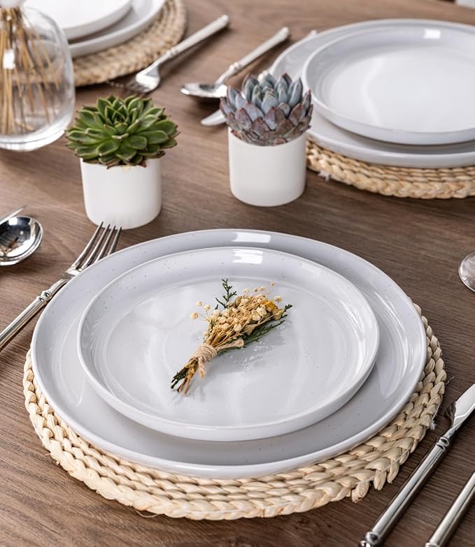 AmorArc Ceramic Dinner Plates Set of 6,10.5 Inch Stoneware Plates Set for Dinner, Elegant Dish Set with Rustic Terracotta Underside, Microwave & Dishwasher Safe, White