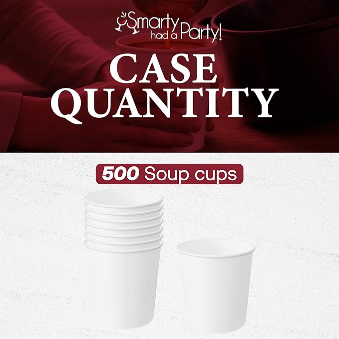 Smarty Had A Party 500 Count 16 oz Paper Bowls – Disposable Soup Bowls 16 oz for Hot Food, Chili, Ice Cream, or Ramen – Leakproof & Heavy Duty Paper Soup Containers | White Chili Cups Disposable