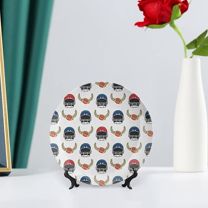 Ceramic Display Plate, American Football Ceramic Hanging Decorative Plate, Rugby Championship Professional League Fun Game, 10 Inch, Living Room Kitchen Decoration Household, Multicolor