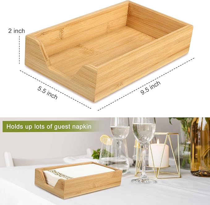 Guest Towel Holder Tray for Bathroom and Table - Modern Bamboo Napkin Holder for Farmhouse Bar and Party