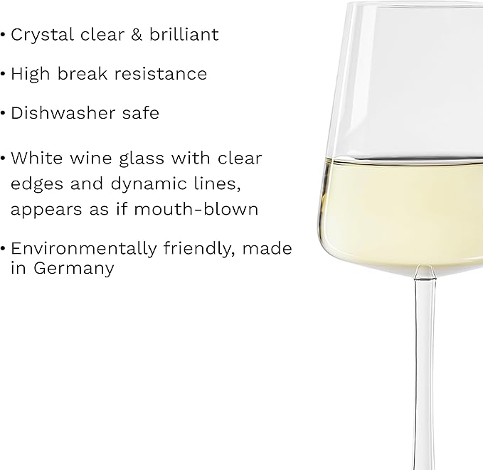 Stölzle Lausitz Power 13.5 Oz White Wine Glass (Set of 4) - Lead-Free Durable Glassware, Dishwasher Safe - Pulled Stem & Radiant Sparkle, Crystal Glassware Set & Bar Glassware Essentials