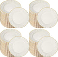 Mifoci 100 Pcs 7.5 Inch Ivory with Gold Rim Plastic Disposable Plates Bulk Salad Dessert Appetizer Cake Plates Elegant Fancy Plastic Tableware for Party Holiday, Wedding, Catering Table Decoration