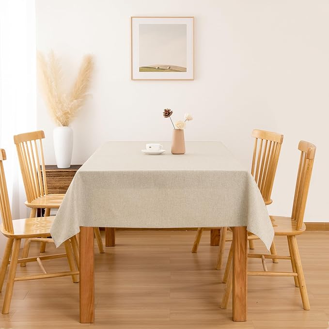 Hiasan 2 Pack Faux Linen Rectangle Tablecloth - Wrinkle and Stain Resistant Washable Table Cloth for Kitchen Dining Room Holiday Table Cover for Party Dinner, Beige, 70 x 108 Inch