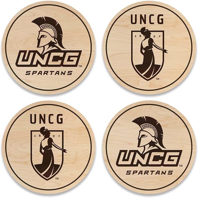 LazerEdge UNC Greensboro Spartans Wooden Coaster Set - Maple Wood - Officially Licensed Product - 4-Pack