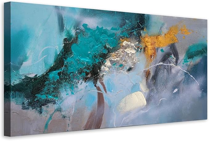 Anolyfi Teal Abstract Canvas Wall Art for Living Room, Modern Art Wall Decor Decorative Painting Large Artwork Picture Framed for Men Room Hallway Bedroom Kitchen Office Home Decor 40"x20"