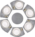 PIGCHCY Wedge Shaped Placemats Set of 6 with Centerpiece Round Mats Washable Kitchen Placemats Heat-Resistant Table Mats (Silver Grey)