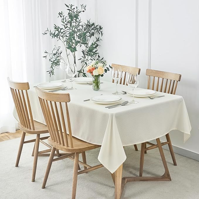maxmill Rectangle Tablecloth Weaved Texture Design Water Resistant Wrinkle Free Spill-Proof, Soft Table Cloth for Dining Room Decoration, Banquet Parties Event Holiday Dinner, 52 x 84 Inch Ivory