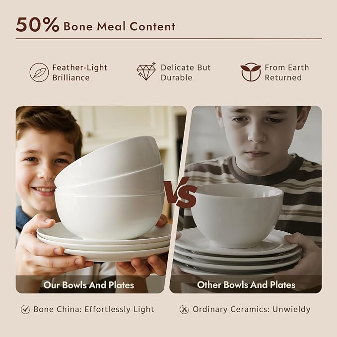 KINGSTONE Bone China Dinnerware Set for 4 with 20 Piece Silverware Set for 4, Dishwasher Safe, Tableware for Daily Use with Elegant Design