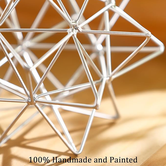 Metal Geometric Table Top Decor, 3D Sliver Spheres Decorative Accents Balls, Iron Abstract Sculpture Objects for Home Decor, Coffee Table Top Decorations for Home Office Living Room Bedroom Decor