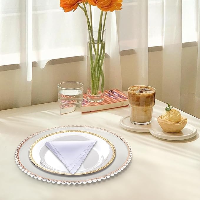 50 Pcs Charger Plates Set, Round Charger Plates, Reusable Serving Plates Embossed Rim Plastic Chargers Plate Decorative Round Plate Chargers for Dinner Plate Table Wedding Shower Decoration
