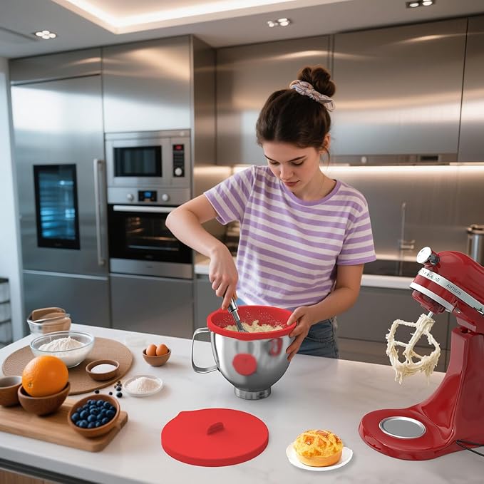 Saphe Silicone bowl Liners for KitchenAid 5 Quart Stand Mixer - Stand Mixer parts & Accessories, 3 packs mixaid silicone Liners with Lids (red+gray+white)