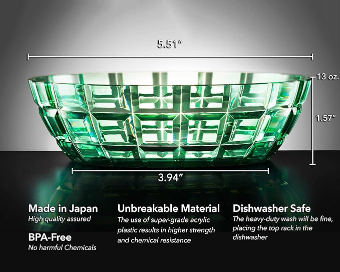 SCANDINOVIA - 13oz Unbreakable Premium Bowls Set Of 6 - Made in Japan - Super Grade Acrylic Plastic - Perfect for Gifts - Dishwasher Safe - Serving Ice Cream Candy Cereal Cereal Popcorn Salad Reusable