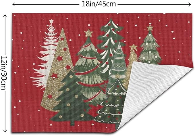 Christmas Placemats 12x18 Inches Set of 4,Red Green Christmas Tree Decorative Rectangle Winter Decoration Table Mats for Party, Home Kitchen,Dining Table Decoration