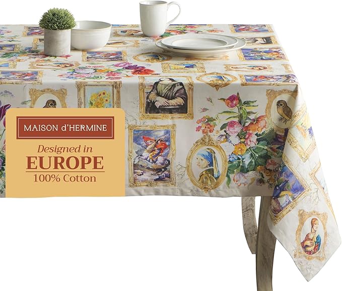 Maison d' Hermine Table Cloth Square Table 100% Cotton 60 x 60 Inches Tablecloth Reusable Decorative for Dining Room Farmhouse Home Valentines Day Decorations Spring Summer - Masterpiece