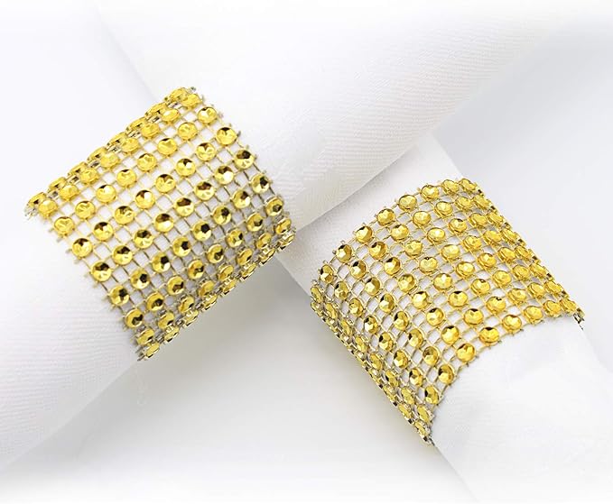 KPOSIYA Napkin Rings, Pack of 60 Rhinestone Napkin Rings Diamond Adornment for Place Settings, Wedding Receptions, Dinner or Holiday Parties, Family Gatherings (60, Gold)