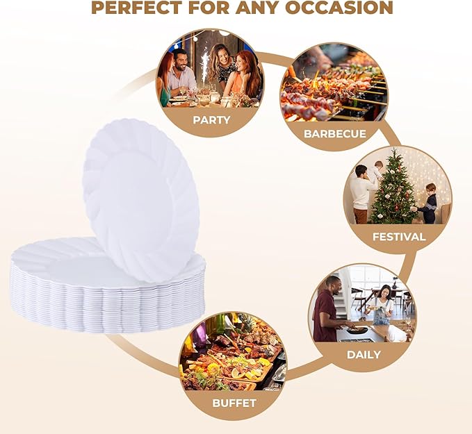 U-QE 25 Pieces Oval White Plastic Plates Disposable Heavy Duty - 15.6inch Large Plates Disposable Plastic Dinner Plates - Oval White Disposable Plates for Party, BBQ, Picnic and Weddings