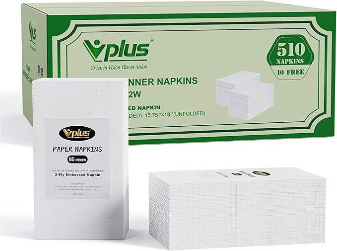 Vplus 1020 Pack Paper Napkins Guest Towels Disposable Premium Quality 2-ply Dinner Napkins Disposable Soft, Absorbent, Party Napkins Wedding Napkins for Kitchen, Parties, Dinners or Events(White)