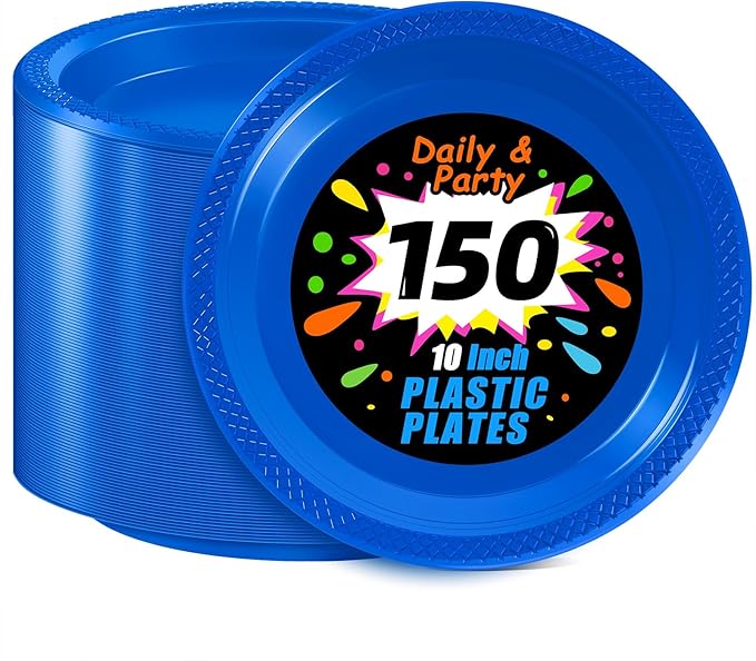 WELLIFE Royal Blue Party Plates 10 Inch -150 Count, Disposable Plastic Dark Blue Dinner Plates for New Year Party Dessert Cake Appetizer