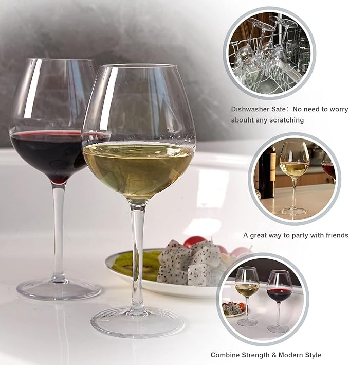 MICHLEY Unbreakable Red Wine Glasses 17 oz, Tritan Plastic Reusable Stemware for Indoor and Outdoor Use, Set of 2