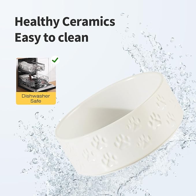 Elevated Ceramic Dog Bowl Set, 6" Dog Bowls with Dual Fixed Heights Stand, 3.5 Cup Food and Water Bowls for Small Breed Dogs, Microwave Safe (Double Bowls + Stand - White, 6 inch)