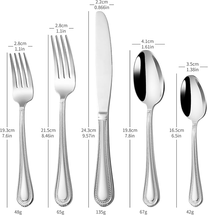 Heavy Duty Silverware Set for 12, 18/10 Stainless Steel, 60 Pieces Silverware Knife Spoon and Fork Set, Dishwasher Safe Flatware Set with Beaded Edge Handle