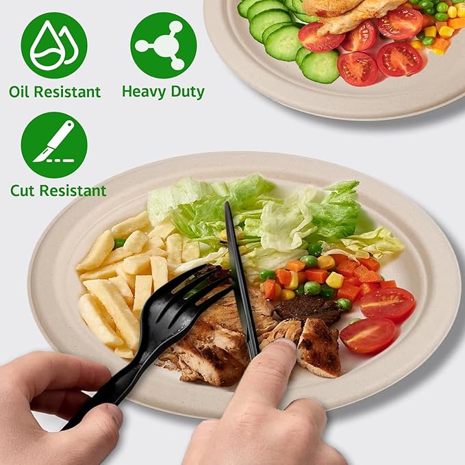 125 Pack Oval Paper Plates,10 Inch Disposable Paper Plates,Super Strong Oval Paper Dinner Plates,Compostable Biodegradable Sugarcane Plates for BBQ,Party,Picnic(Brown)