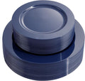 FLOWERCAT 100PCS Blue Plastic Plates - Heavy Duty Blue Disposable Plates for Possover Party/Wedding/Hanukkah - Include 50PCS 10.25inch Dinner and 50PCS 7.5inch Dessert/Salad Plates for 50 Guests