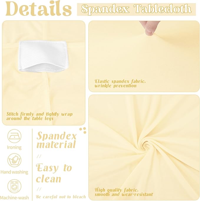 HAISIWLKJ 3 Pack Table Cloth 8ft Beige Tablecloths for Rectangle Folding Table Spandex Fitted Stretch Table Cover Wrinkle Resistant Washable Table Protector for Party, Wedding, Banquet, Festival.