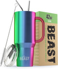 Beast 42 oz Tumbler with Handle Stainless Steel Vacuum Insulated Coffee Ice Cup Double Wall Travel Flask (Rainbow)