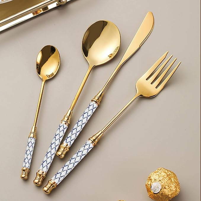 20-piece Silverware Set With Ceramic Handle, Premium Food Grade Stainless Steel Flatware Sets, Mirror Polished Cutlery Set, Dishwasher Safe (for 4 People)