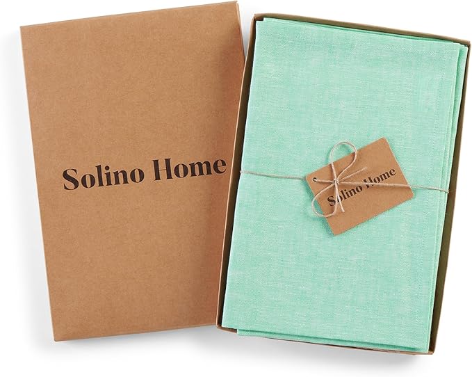 Solino Home Linen Cloth Napkins Set of 4-100% Pure Linen Chambray Aqua Dinner Napkins 20 x 20 Inch for Winter, Spring, Easter - Athena, Handcrafted and Machine Washable