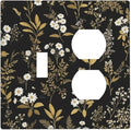 Light Switch Cover Plate Black/Gold Boho Botanical Floral Rustic Flowers 2 Gang Decorative Switch Plates 1 Toggle Duplex Combo Outlet Covers GFCI Wall Plates for Bathroom Kitchen Decor