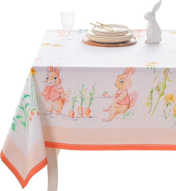 Maison d' Hermine Table Cloth Rectangle Table 100% Cotton 60 x 120 Inches Tablecloth Reusable Decorative for Dining Room Farmhouse Home Valentines Day Decorations Spring Summer - Bunny Party