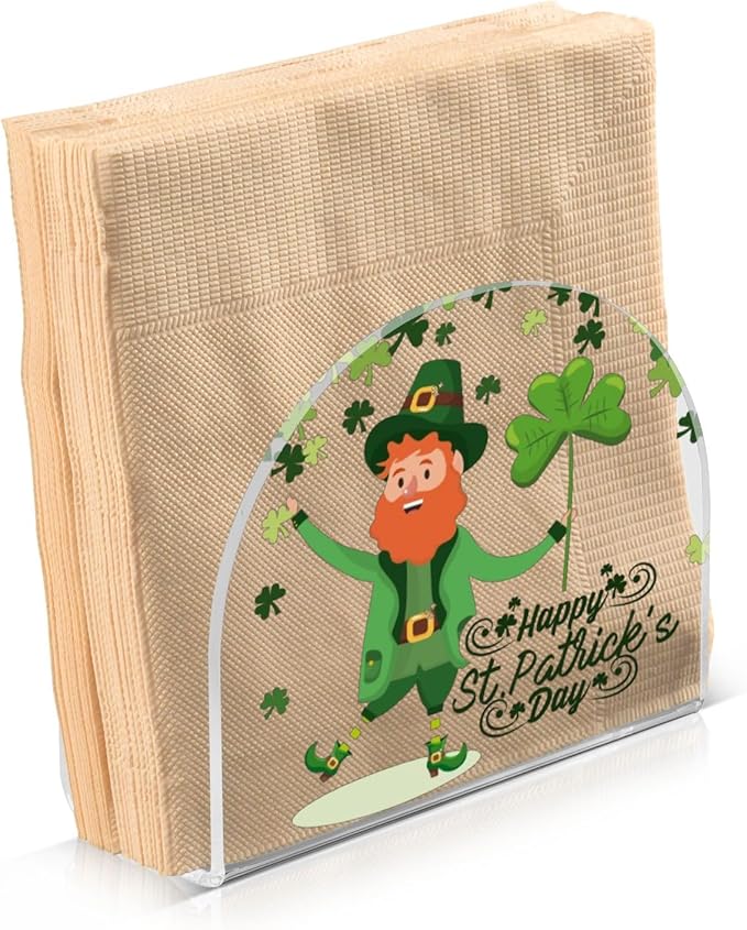 Napkin Holder Happy St Patrick's Day Green Shamrocks Crystal Clear Acrylic Napkin Holders Paper Napkin Holder Dining Table Dispenser for Kitchen Restaurant Home Decor Bar Accessories