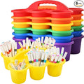 Haundry 6 Pack Classroom Caddy Storage Basket with Handle, Plastic Drink Cup Caddy Holder, 6 Compartments for Kids, Table, Office, Arts, Crafts, Crayon, Marker, Pencil, School Supplies