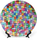 Ceramic Plates, Abstract Decorative Ceramic Plates, Mosaic Tile Pattern Colorful Squares Cubes, 8 Inch, for Dining, Parties, Wedding, Multicolor