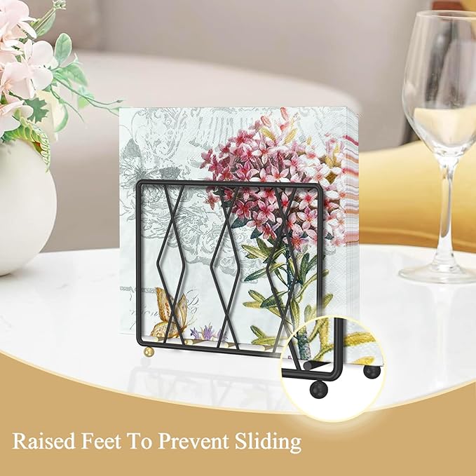 Napkin Holder for Table, Modern Metal Napkin Holders for Paper Napkins & Kitchen Dining & Countertops, Cocktail Upright Napkin Holder Dispenser Suitable for All Room Decors (Small, Black)