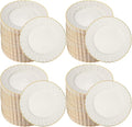 Mifoci 150 Pcs 7.5 Inch Ivory with Gold Rim Plastic Disposable Plates Bulk Salad Dessert Appetizer Cake Plates Elegant Fancy Plastic Tableware for Party Holiday, Wedding, Catering Table Decoration